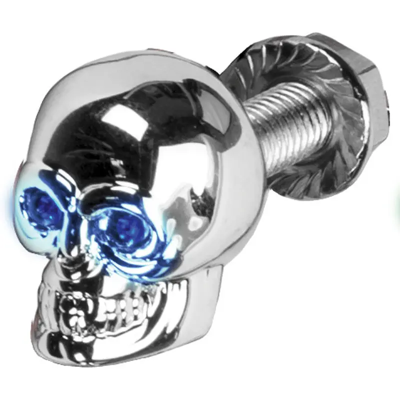 HARDDRIVE LIGHTED SKULL LIC PLATE SCREW BLUE