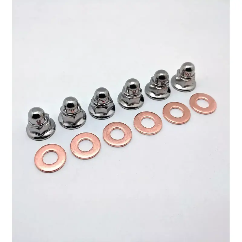 Two Stroke Cylinder Head Top End M8 Cap Nuts with M8 Copper Washers 12pcs