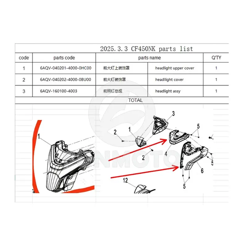 Headlight and Headlight Covers suit CF450NK code is 6AQV-160100-4003