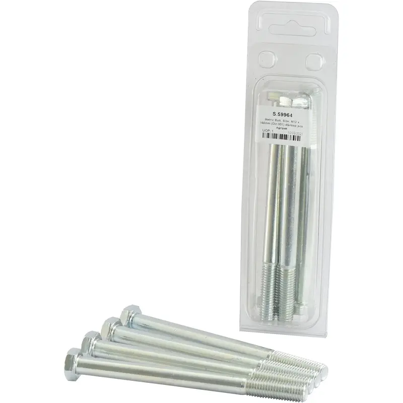 Metric Bolt, M12x150mm (DIN 931) 4 pcs. Agripak | Sparex Part No.S.59964