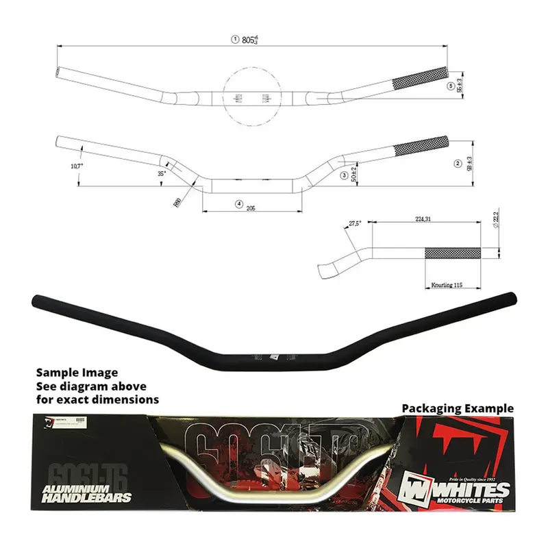 Whites Handlebar Taper AL6061 Black KX/KXF/RMZ 1 1/8" (28.6mm)