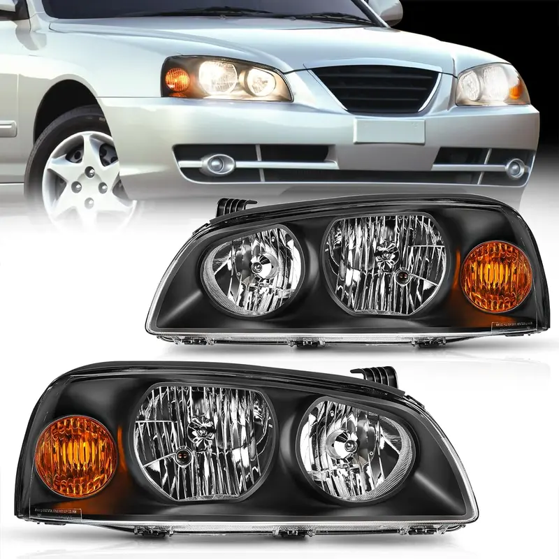 2004 2005 2006 Hyundai Elantra Headlight Assembly Black Housing Amber Reflector