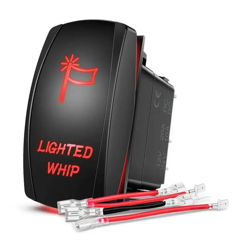 5Pin Laser On/Off Lighted Whip Rocker Switch Red
