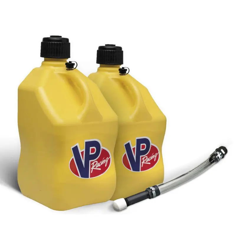 VP Racing 2 Pack Yellow 5.5 Gallon Square Utility Jugs + Deluxe Fill Hose