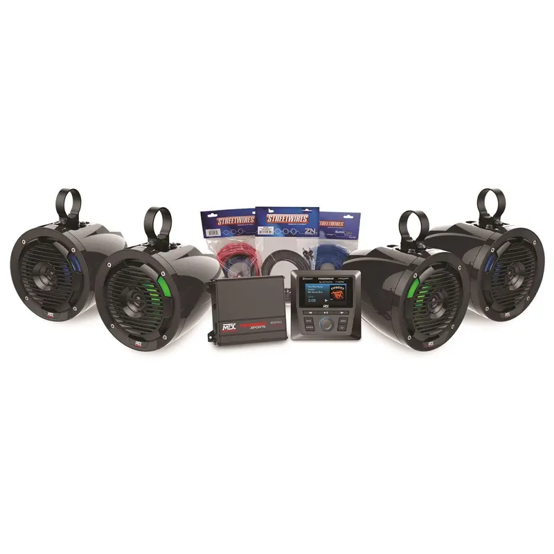 Amplifier and 4 Roll Cage Speaker with Bluetooth Media Controller Package