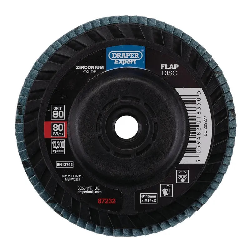 Draper Expert Zirconium Oxide Flap Disc, 115mm, M14, 80 Grit - EFDZ115