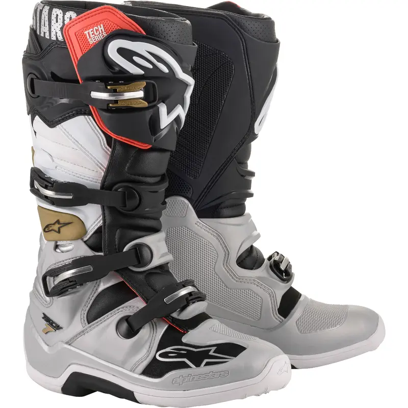 ALPINESTARS TECH 7 BOOTS BLACK/SILVER/WHITE/GOLD SZ 11 2012014-1829-11