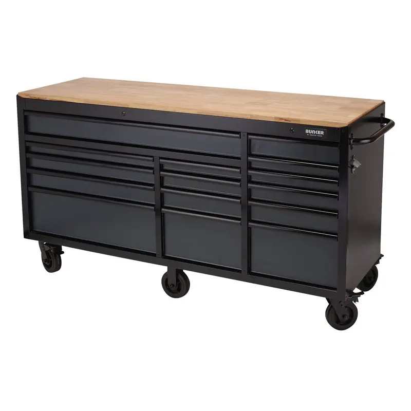 Draper Bunker Workbench Roller Tool Cabinet, 15 Drawer, 72", Grey - B100-72G