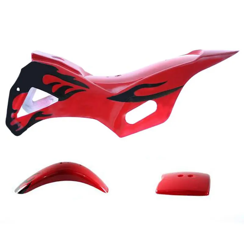 Mini Dirt Bike Body Fender - 3 piece - Red with Flames
